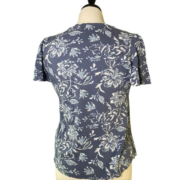 Lucky Brand Women’s Xs Blue Floral Pullover Knit Top Short Flutter Sleeves - Picture 4 of 4